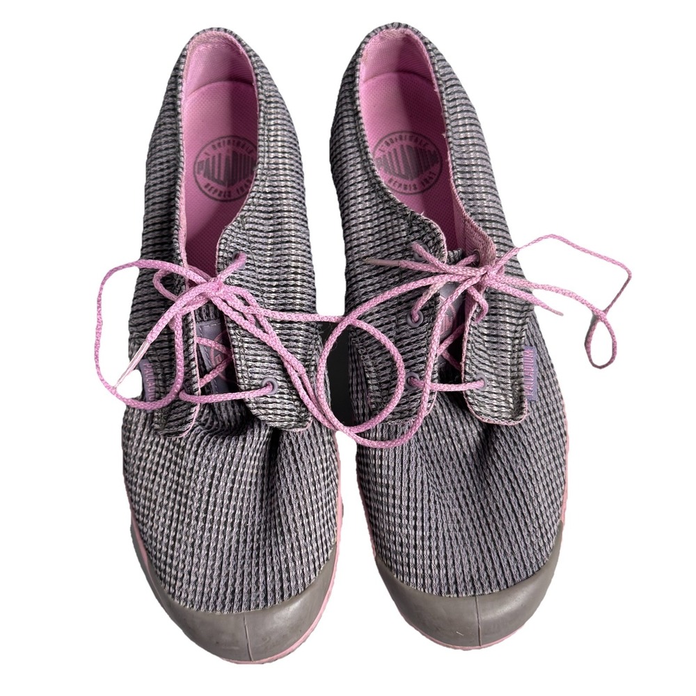Palladium Women's Gray Knit Sneakers with Pink Accents